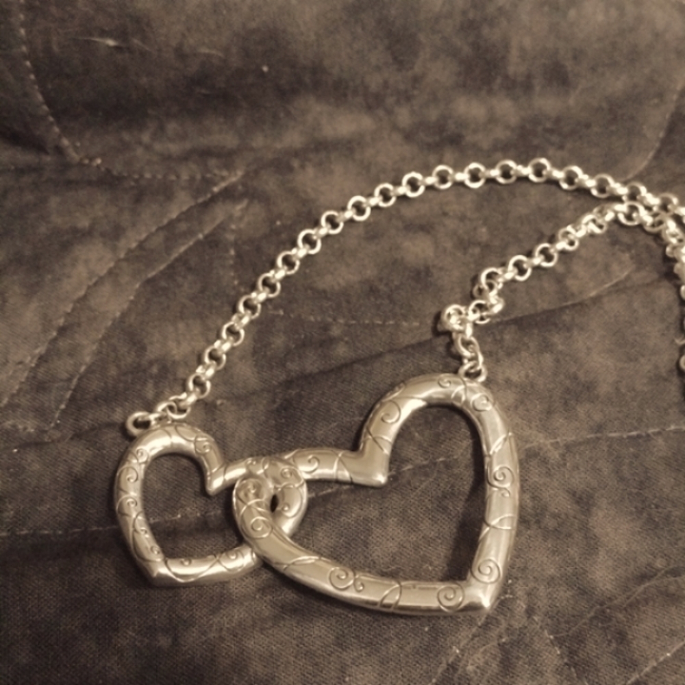Brighton Double Connected Scroll Etched Heart Nec… - image 3